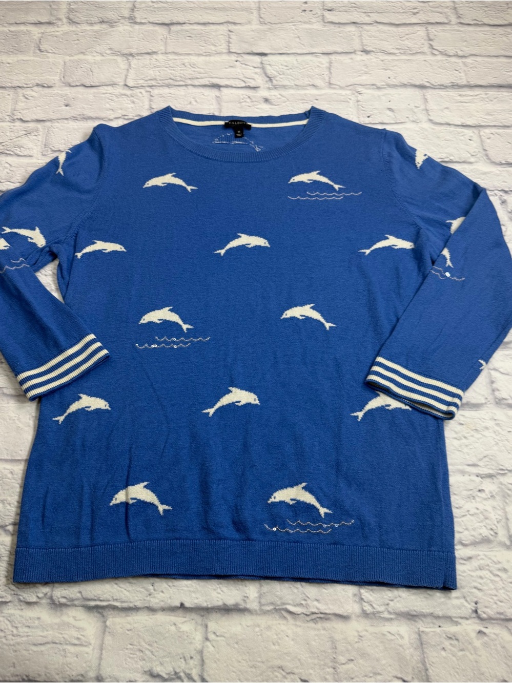 Talbots Blue Dolphin Crewneck Sweater. Size M. Ocean Theme. Nautical.